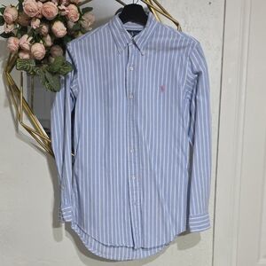 Ralph Lauren Light Blue and White Striped Button-Down Shirt Size S
